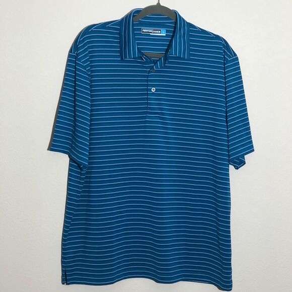 Roundtree & Yorke Other - Roundtree &Yorke Mens L Teal Striped Performance Polo Shirt Stretch Comfort Golf